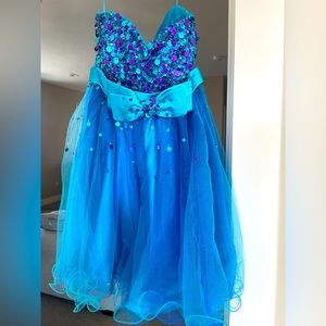Blue/ purple Strapless Sequin homecoming dress y2k era